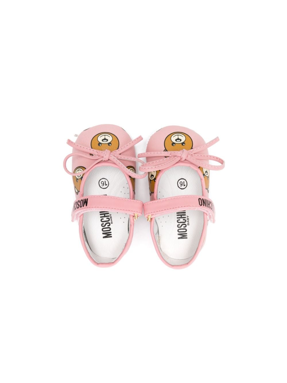 Shop Moschino Teddy Bear Leather Ballerina Shoes In 粉色