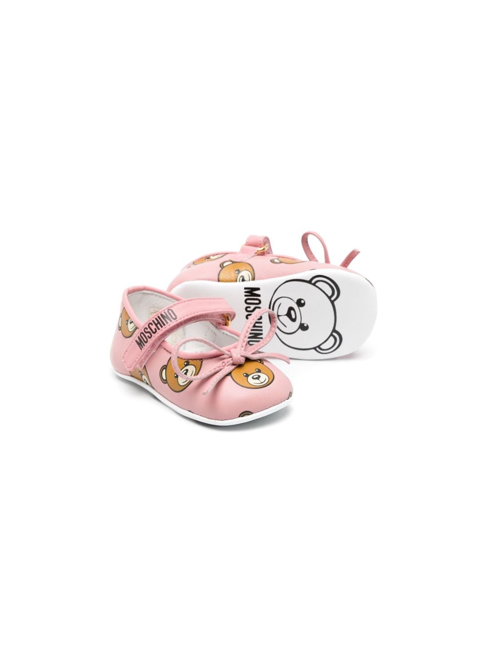 Shop Moschino Teddy Bear Leather Ballerina Shoes In 粉色