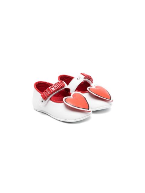 Moschino Kids heart-appliqué leather ballerina shoes