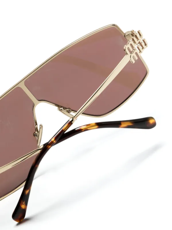 Miu Miu Eyewear logo-plaque pilot-frame Sunglasses | Gold