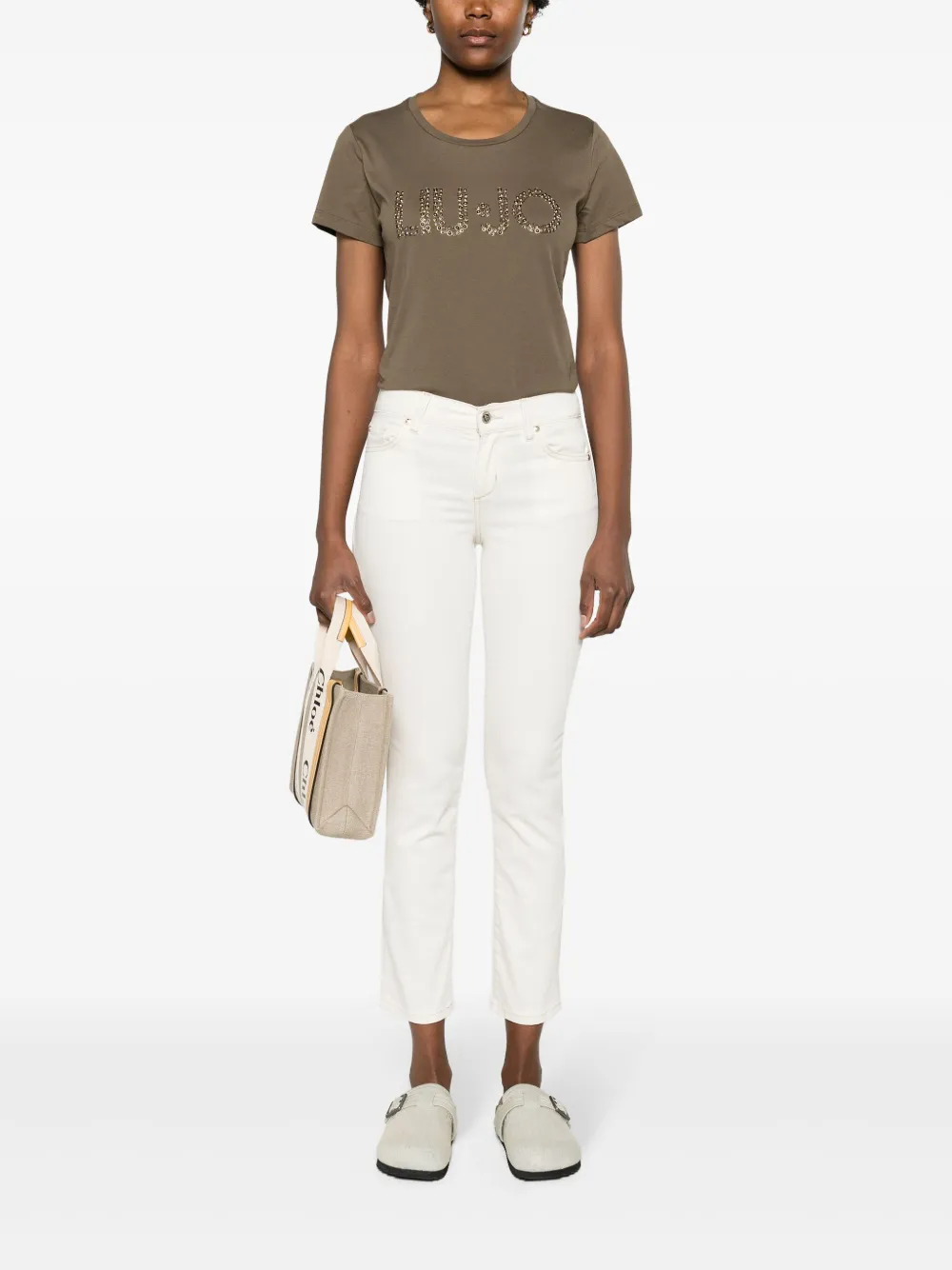 Shop Liu •jo Mid-rise Slim-cut Trousers In Neutrals