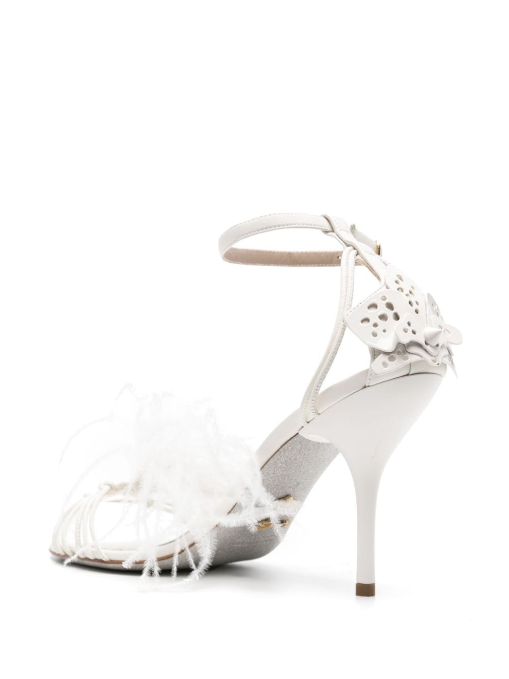 Shop Genny 90mm Feather-detail Leather Sandals In White