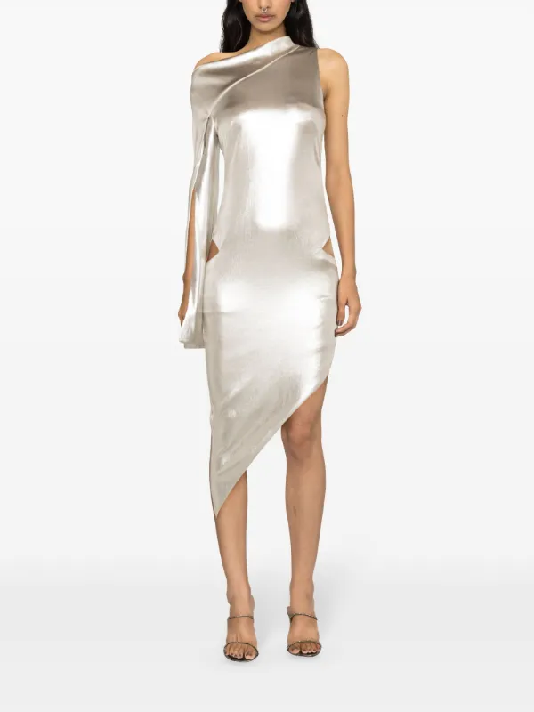asymmetrical cut dress Cut Out Asymmetrical Satin and Crepe Dress main image 0