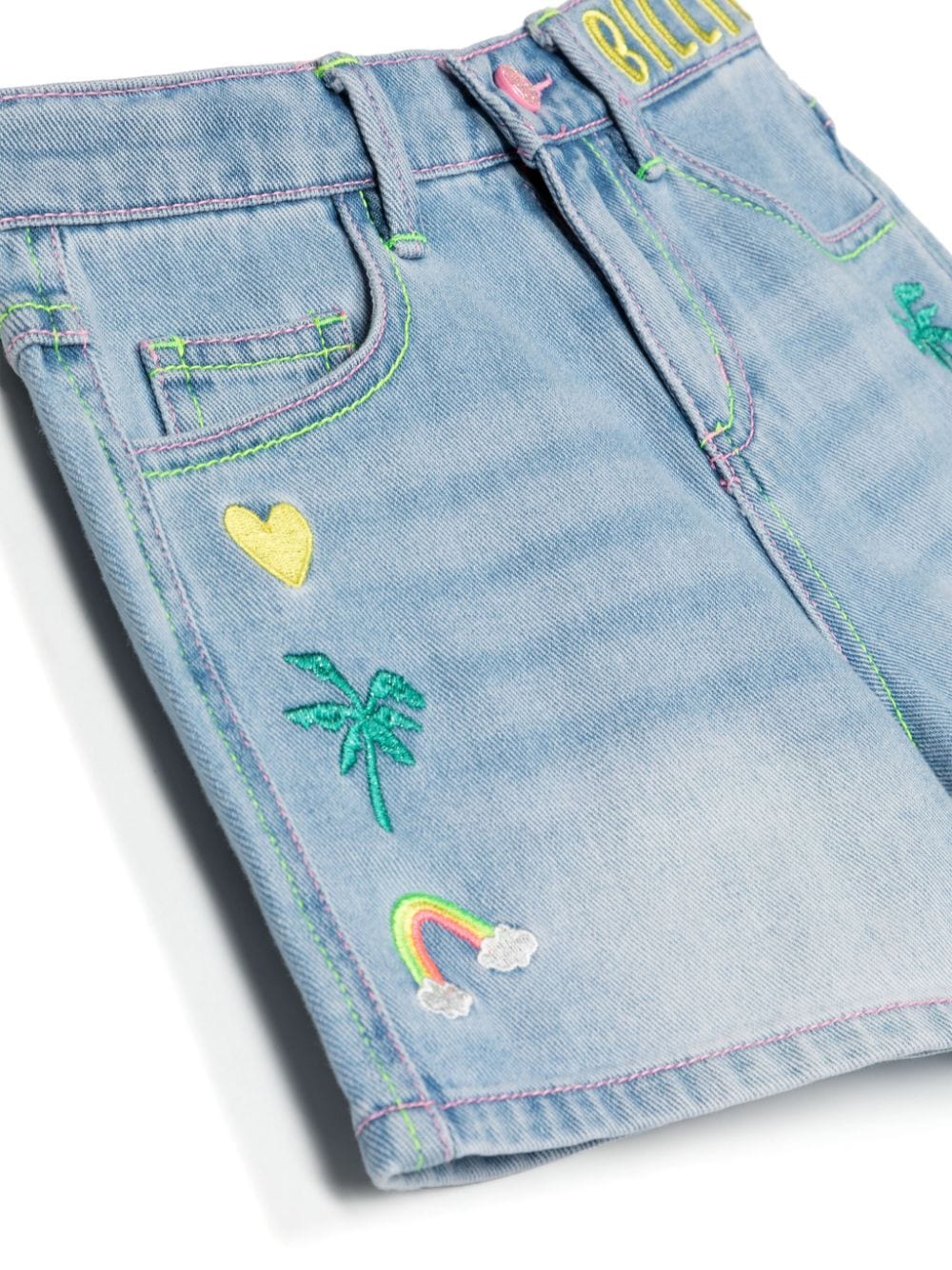 Shop Billieblush Embroidered-motif Denim Shorts In 蓝色