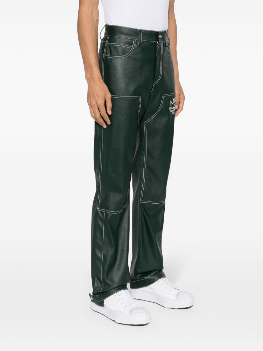 Shop Amiri Logo-embroidered Straight Trousers In Green