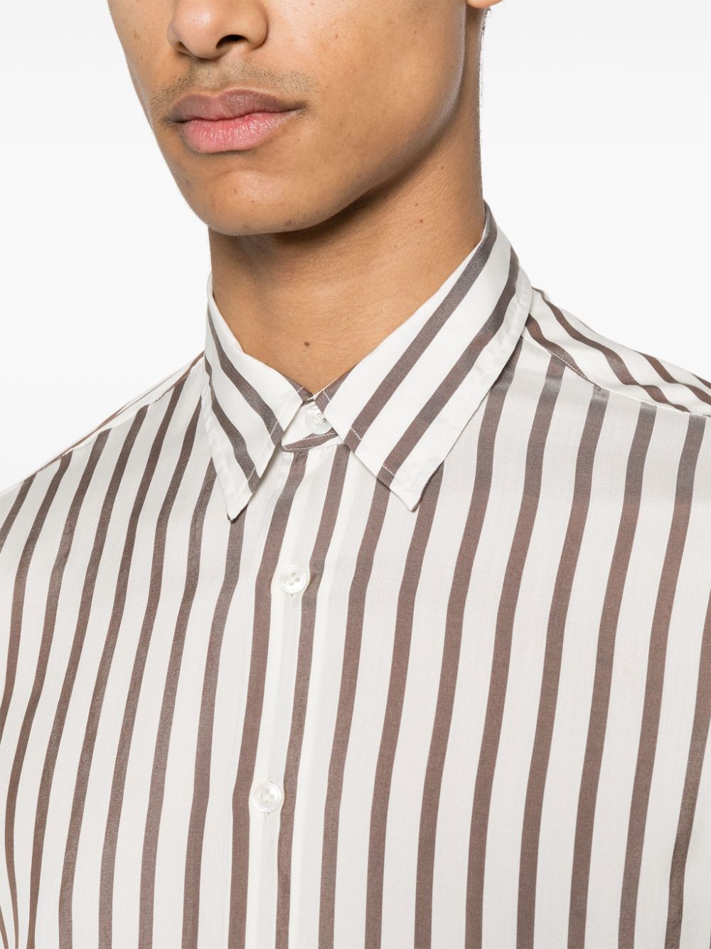 Shop Lardini Striped Silk Shirt In Neutrals