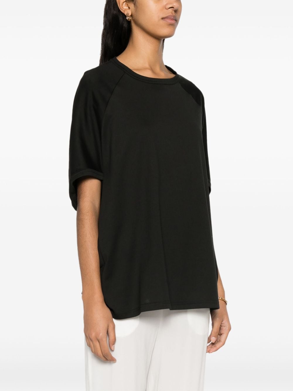 Shop Fabiana Filippi Bat-wings Cotton T-shirt In 黑色