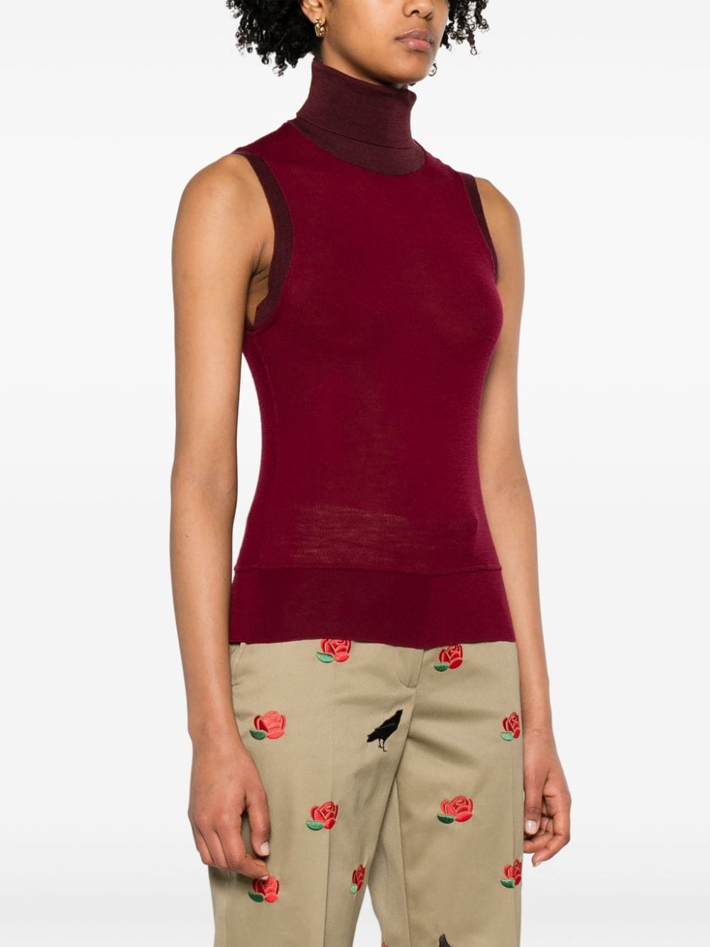 Shop Thom Browne Roll-neck Sleeveless Wool Top In Rot