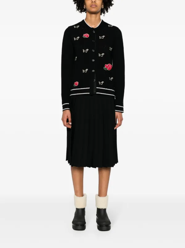Thom Browne Hector And Rose Embroidered Wool Cardigan Black