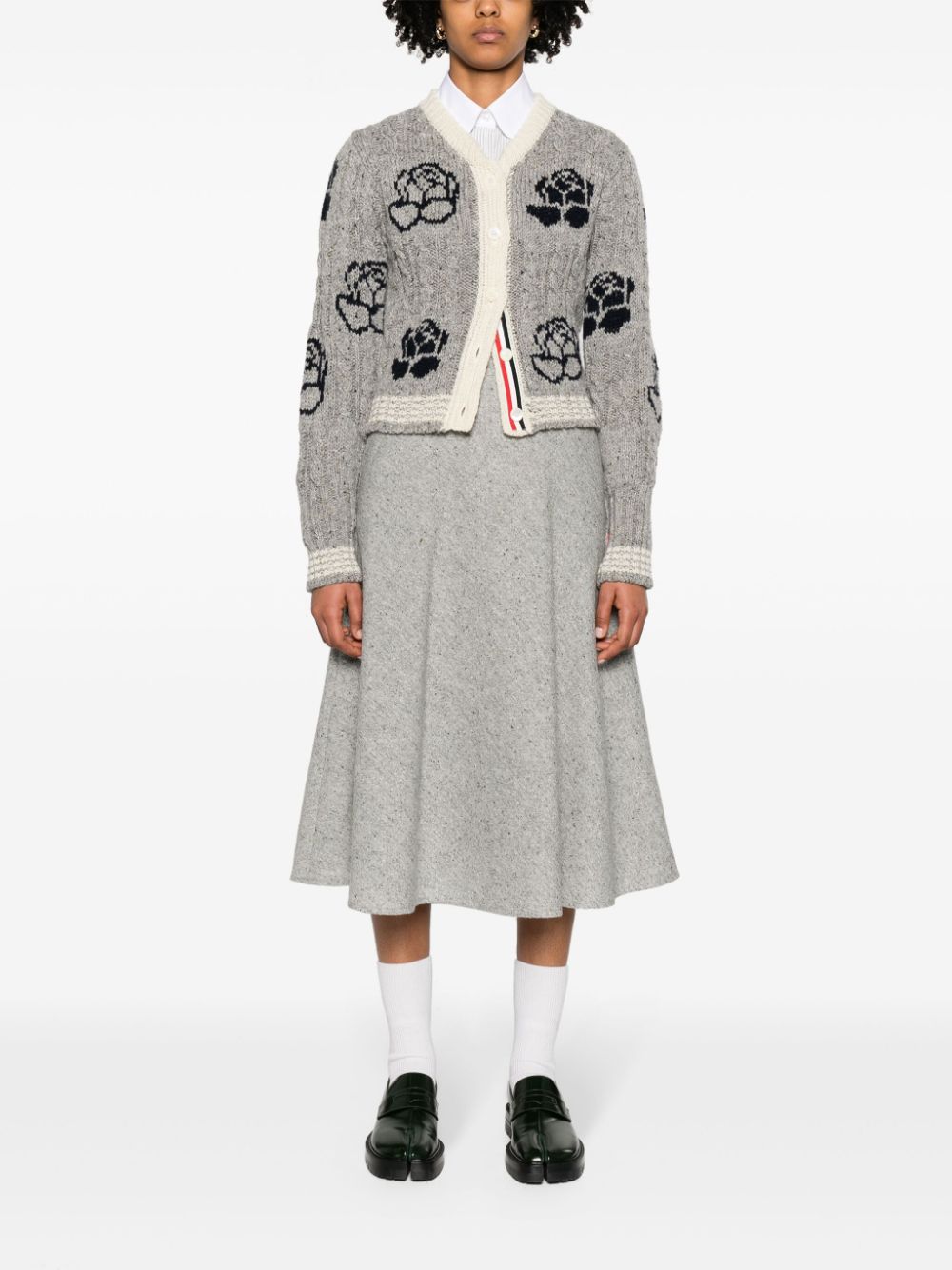 Thom Browne Kabelgebreid vest met roos intarsia - Grijs