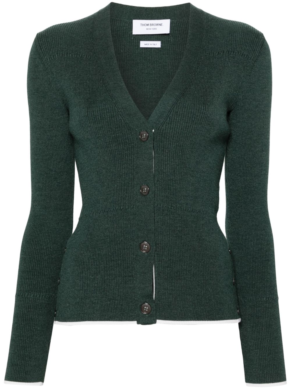 Thom Browne V-neck Ribbed-knit Cardigan In Green