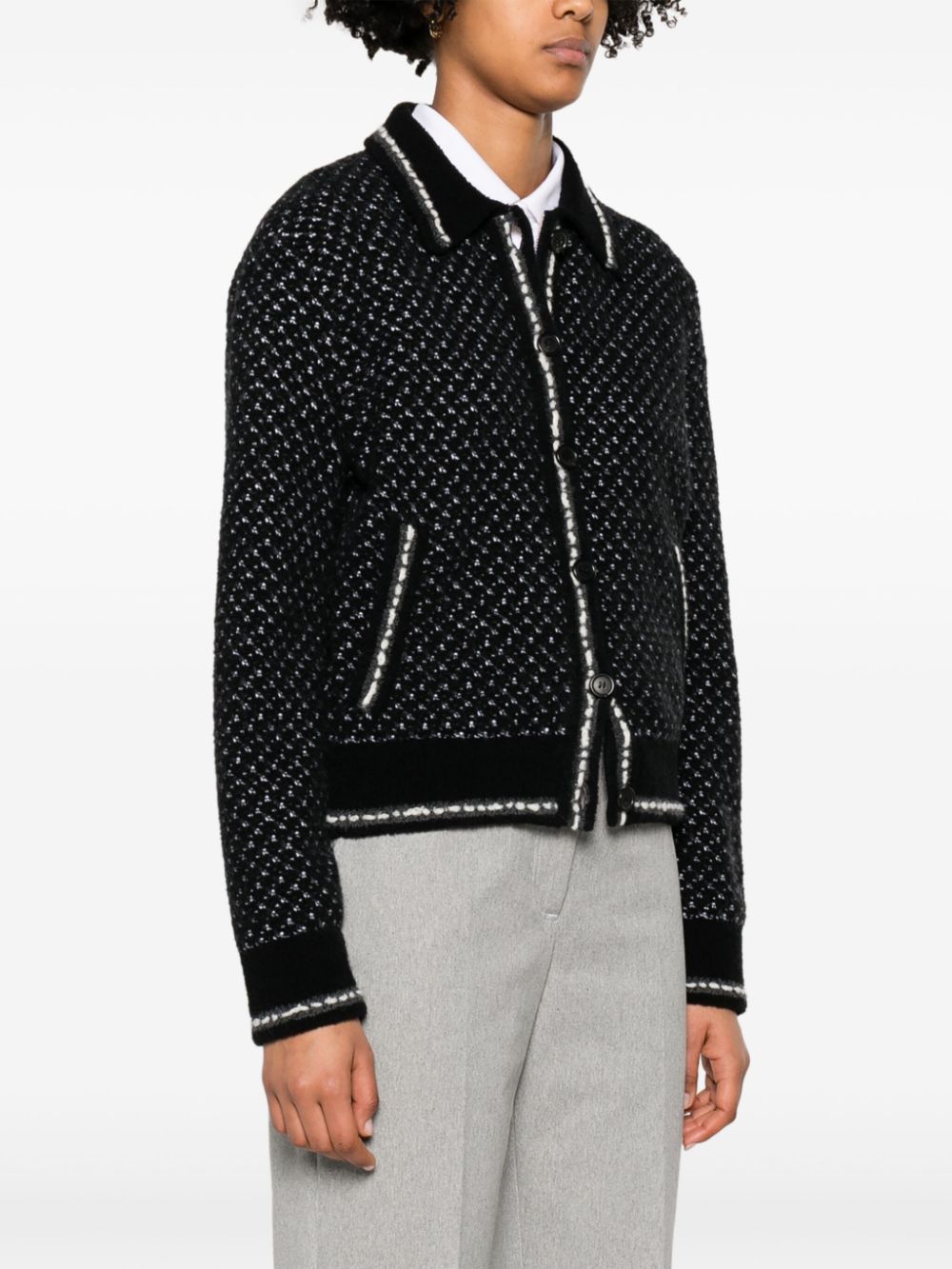 Thom Browne Tweed bomberjack met brede kraag Zwart