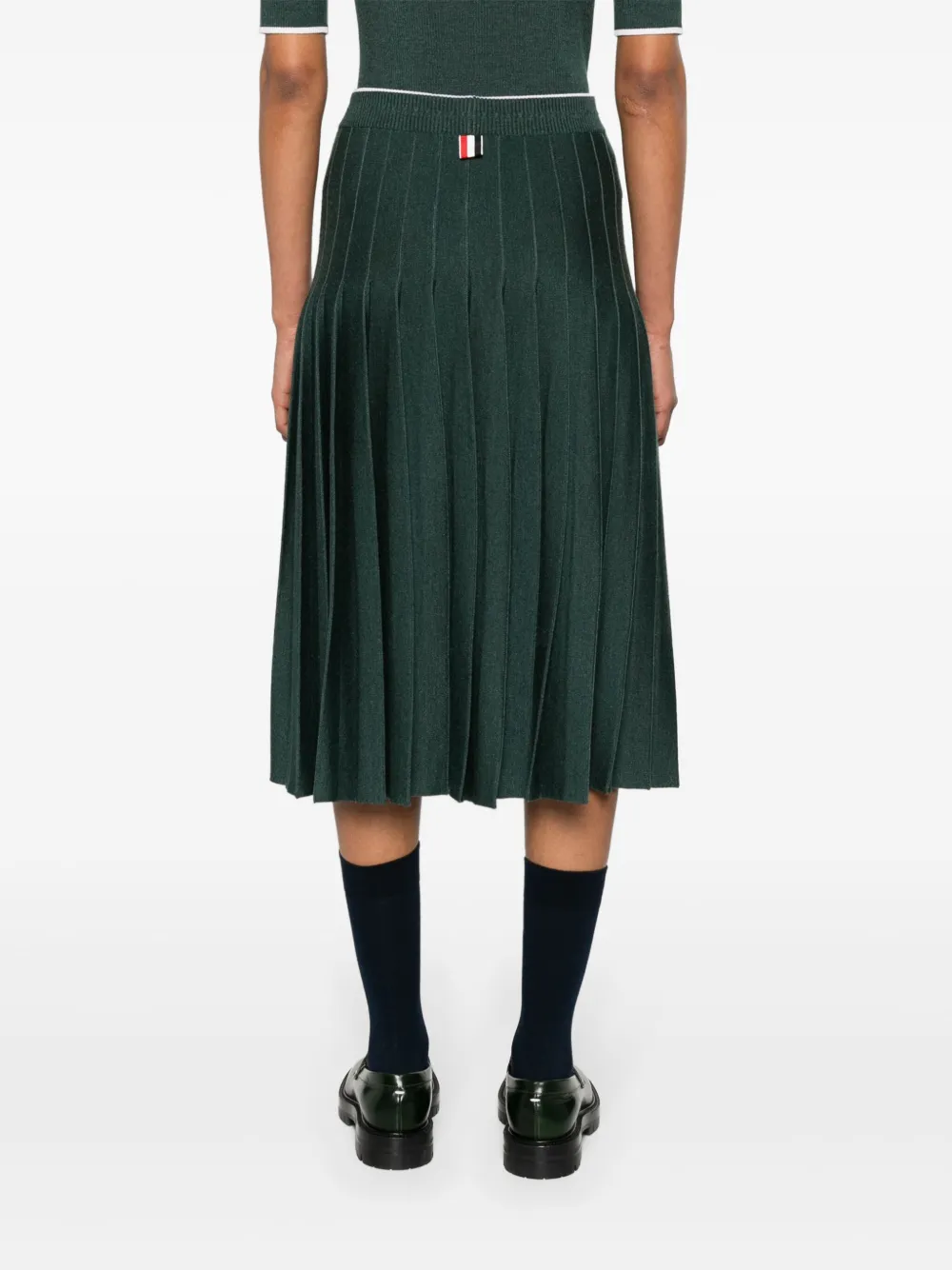 Shop Thom Browne Pleated Knitted Midi Skirt In Green