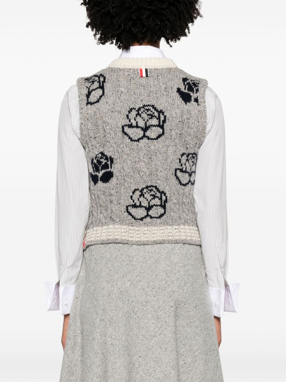 Shop Thom Browne Rose-intarsia Sleeveless Jumper In Grey