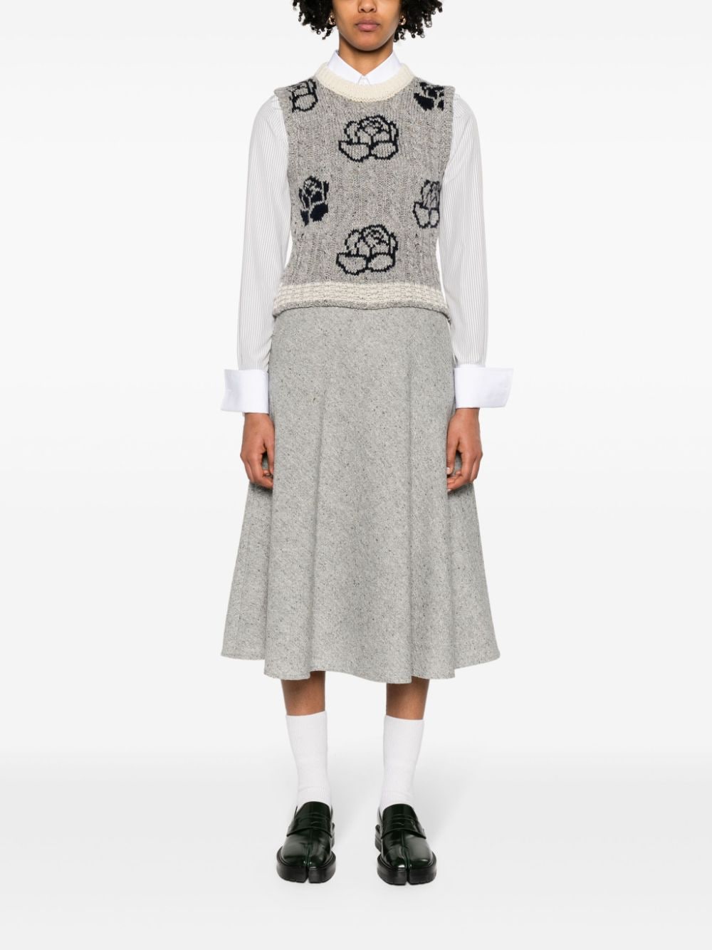 Shop Thom Browne Rose-intarsia Sleeveless Jumper In Grey