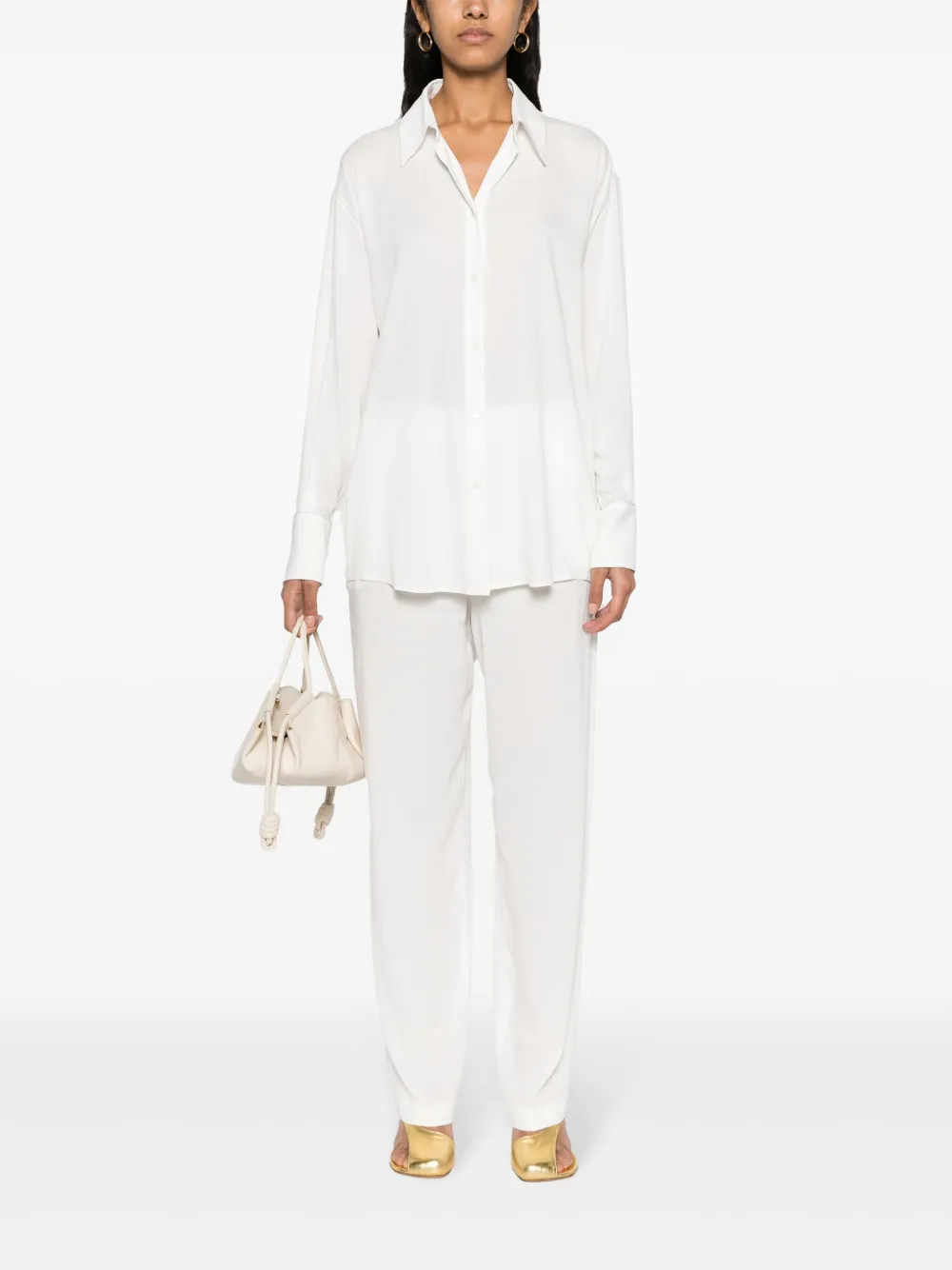 Shop Fabiana Filippi Straight Crepe Trousers In 白色