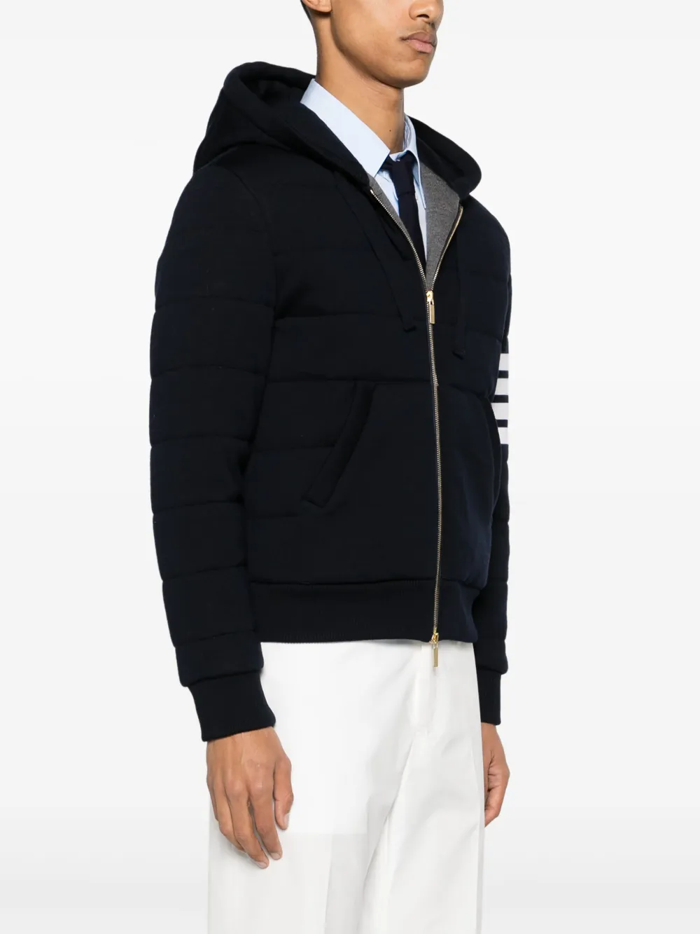 Thom Browne 4-Bar gestreept jack met capuchon Blauw