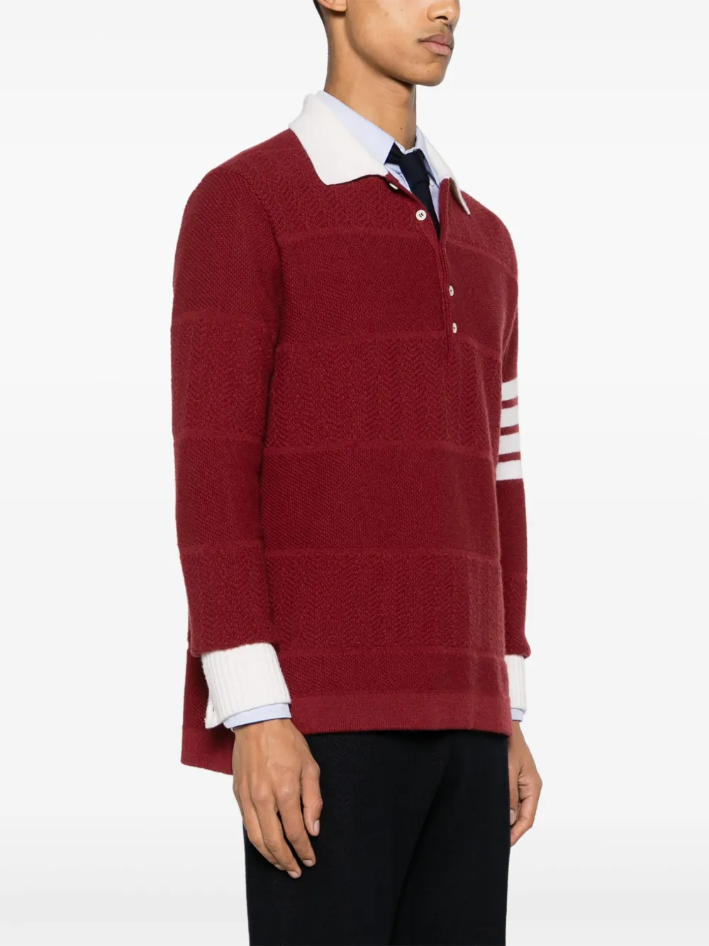 Thom Browne Poloshirt van scheerwol met vier strepen Rood