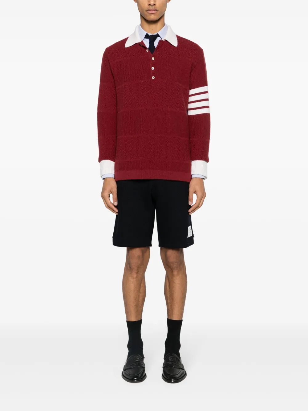 Thom Browne Poloshirt van scheerwol met vier strepen - Rood