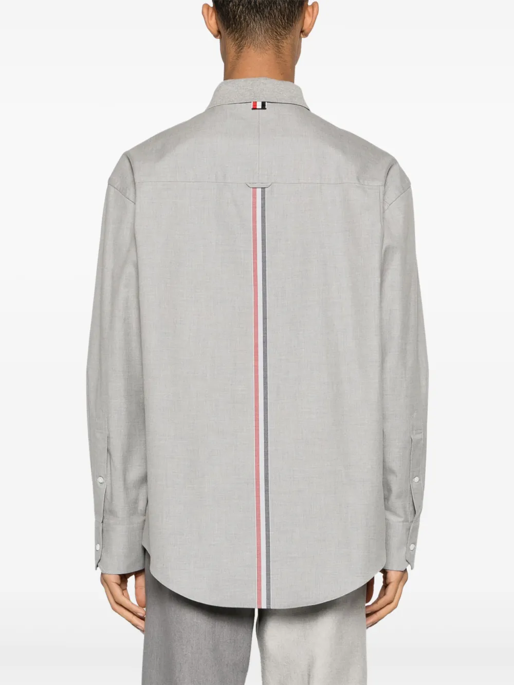 Thom Browne Rwb Stripe-print Flannel Shirt In Grey