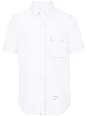 Prada short-sleeve triangle-logo Cotton Shirt | White | FARFETCH