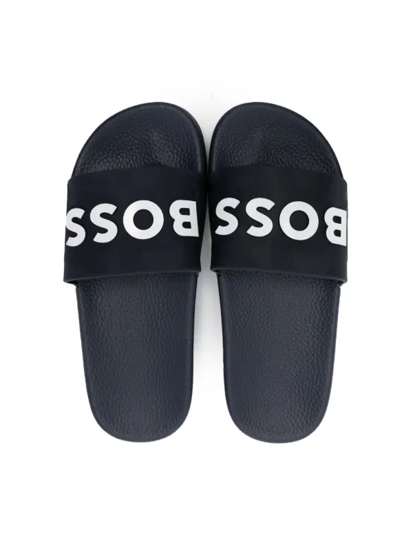 BOSS Kidswear logo embossed Pool Slides Blue FARFETCH PL
