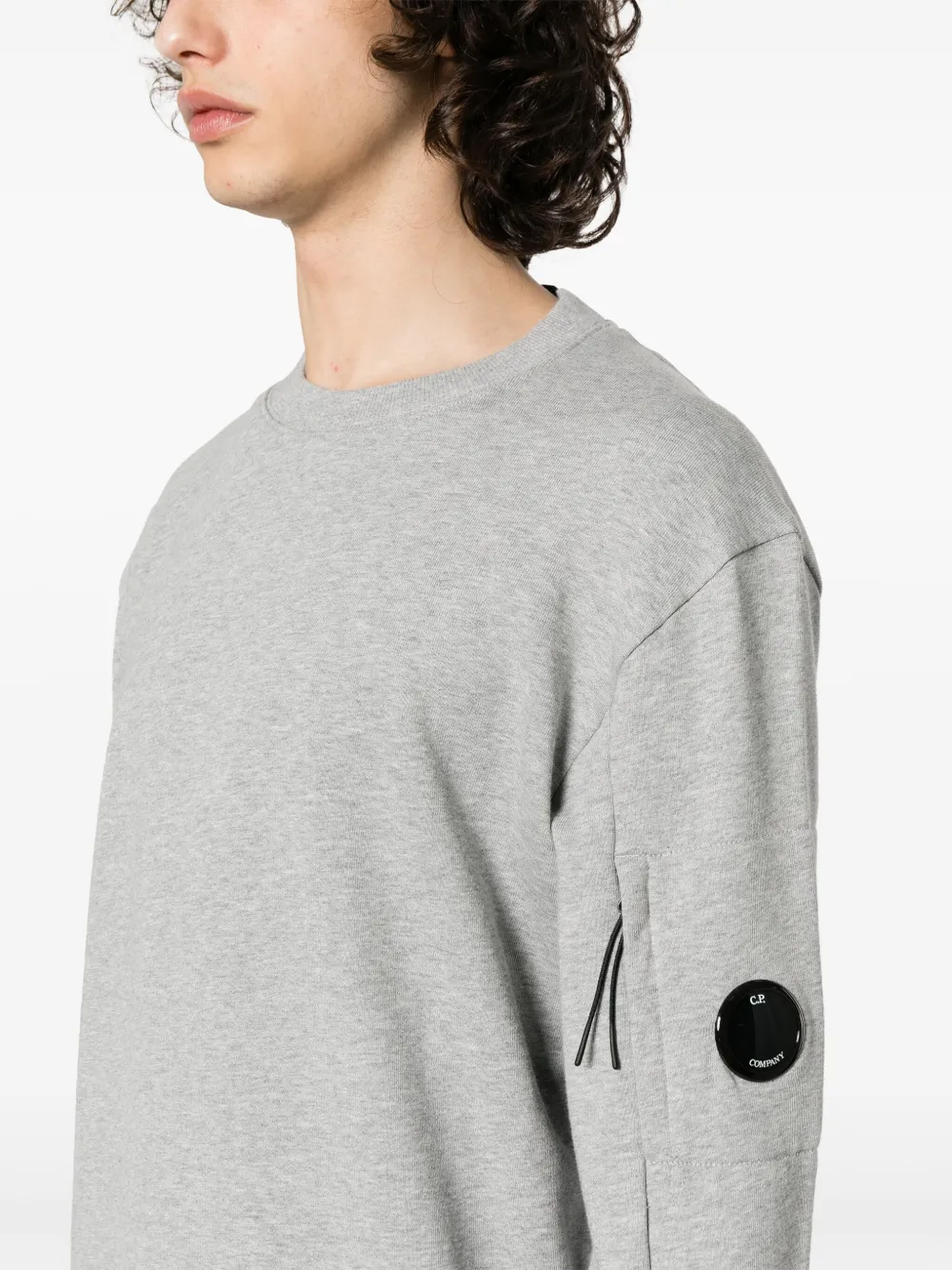 C.p. Company Gray Diagonal Raised Fleece Crewneck Lens Sweatshirt In Grey