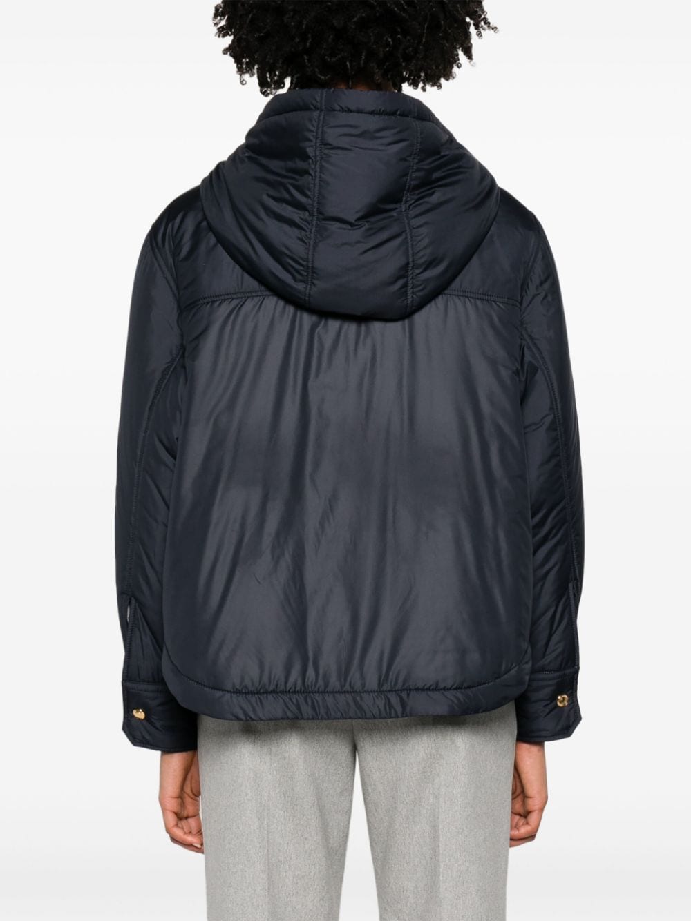 Shop Thom Browne Hooded Down Shirt Jacket In Blue