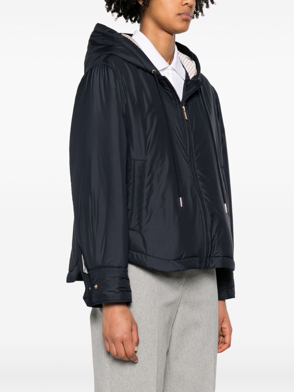 Shop Thom Browne Hooded Down Shirt Jacket In Blue