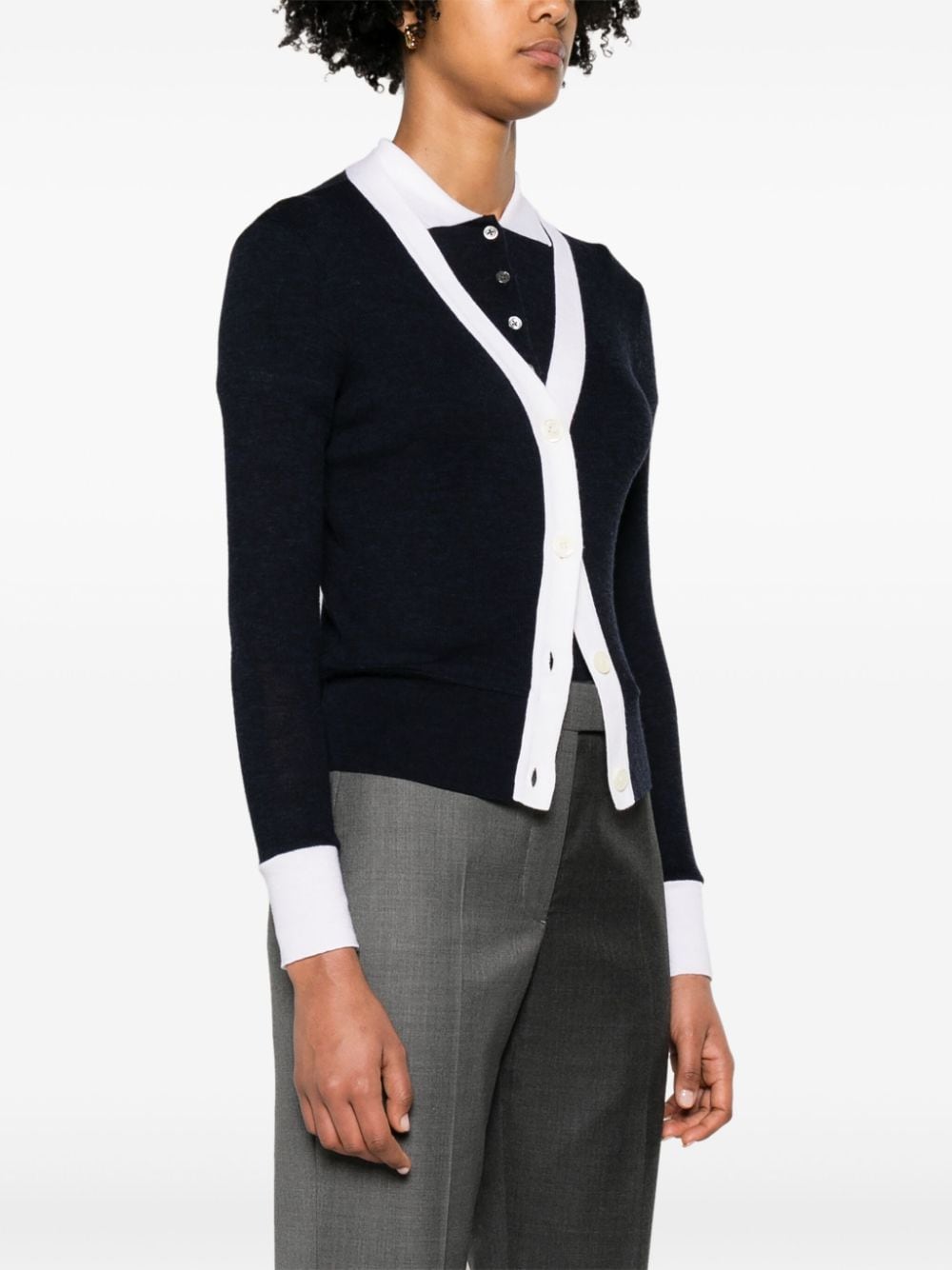 Shop Thom Browne Contrasting-trim Wool Cardigan In Blue