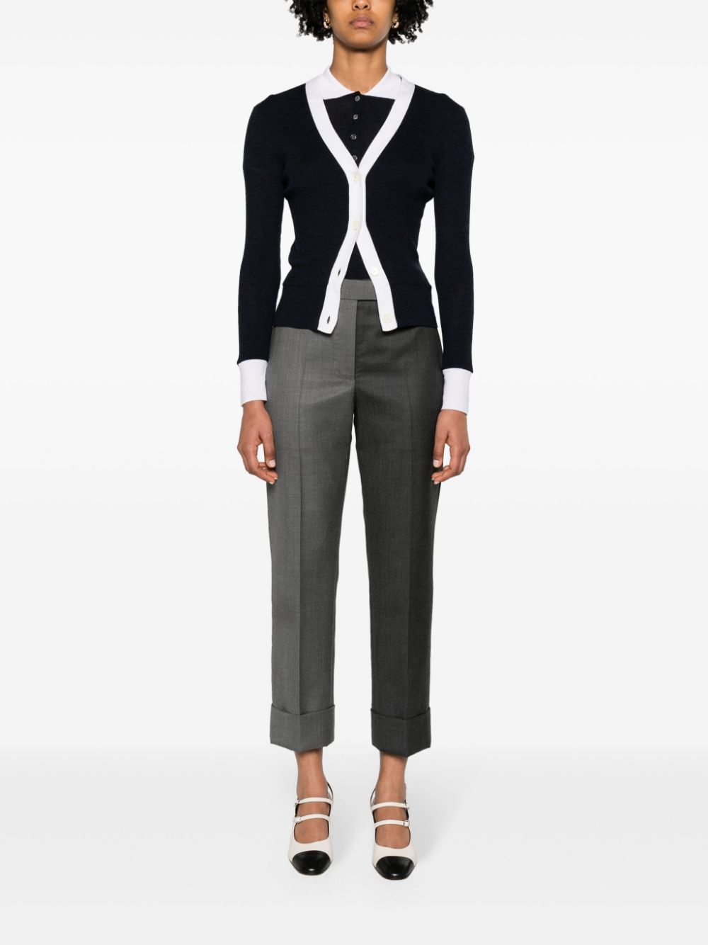 Shop Thom Browne Contrasting-trim Wool Cardigan In Blue