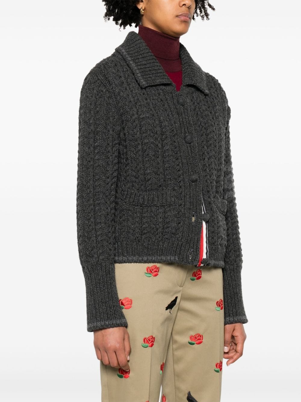 Shop Thom Browne Rwb Links-stitch Knit Cardigan In Grau