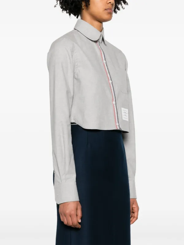 Thom Browne rounded-collar Cotton Cropped Shirt | Grey