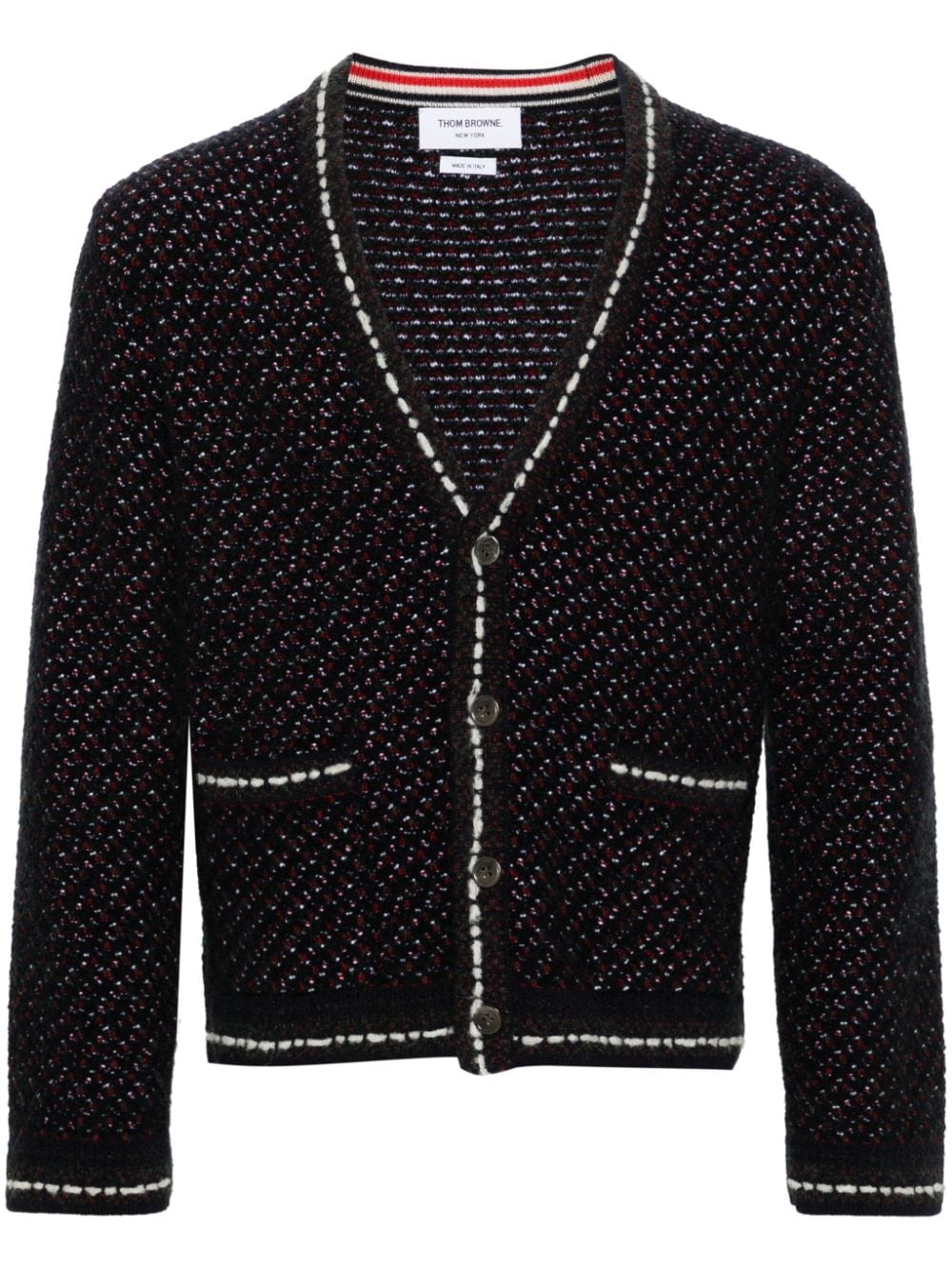 Thom Browne Cardigan bouclé con cuciture decorative - Blu