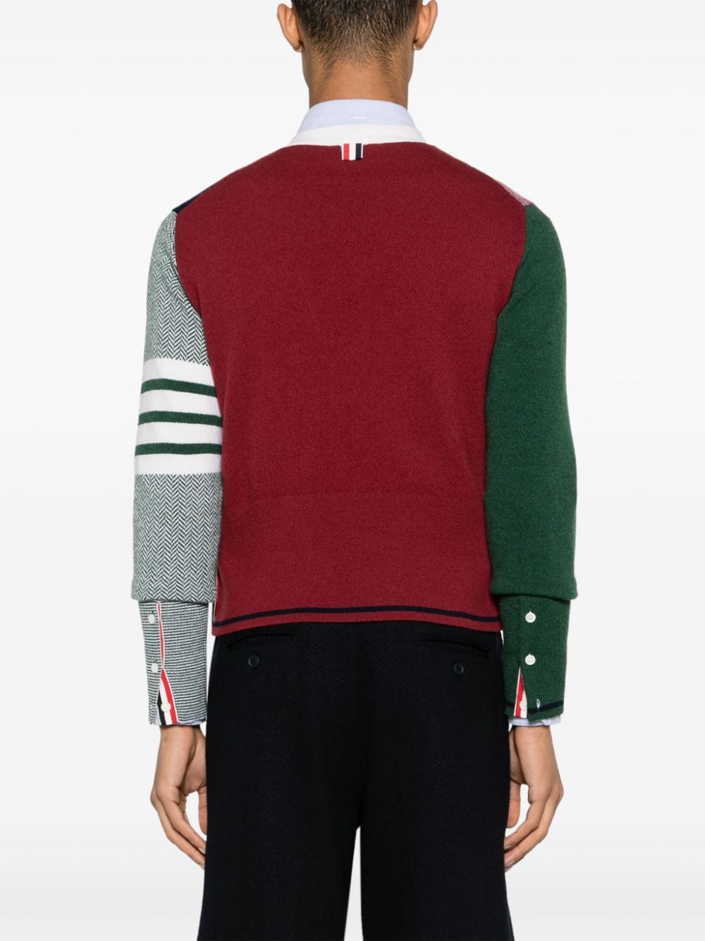 Shop Thom Browne Colour-block Wool Cardigan In Blau