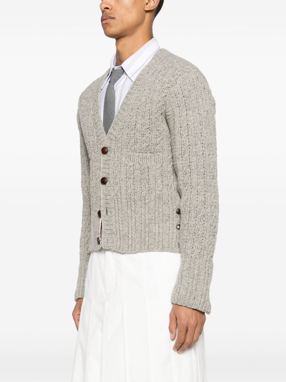 Shop Thom Browne Chunky-knit Wool Cardigan In Grey