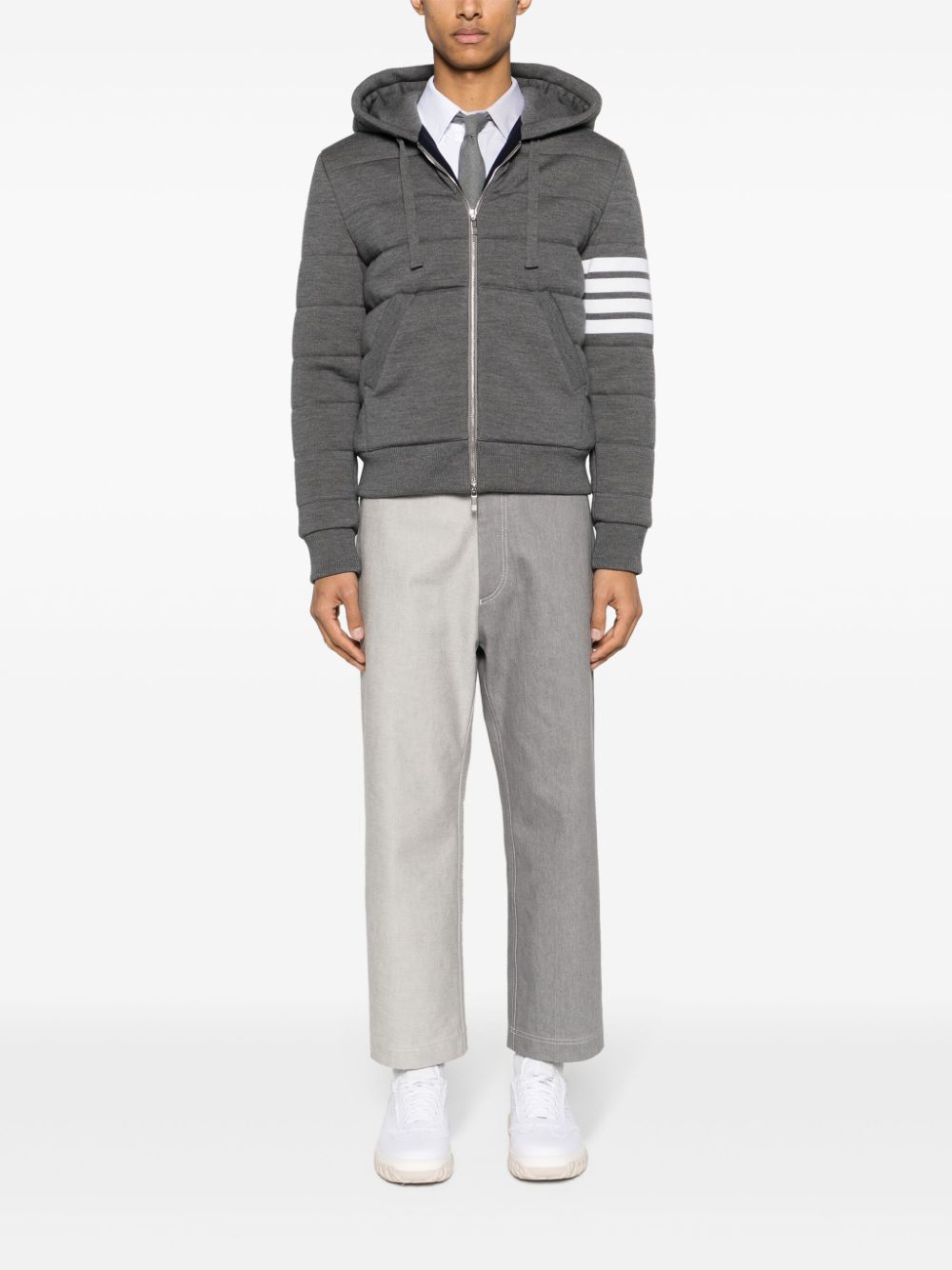 Shop Thom Browne 4-bar Stripe Hooded Jacket In Grey