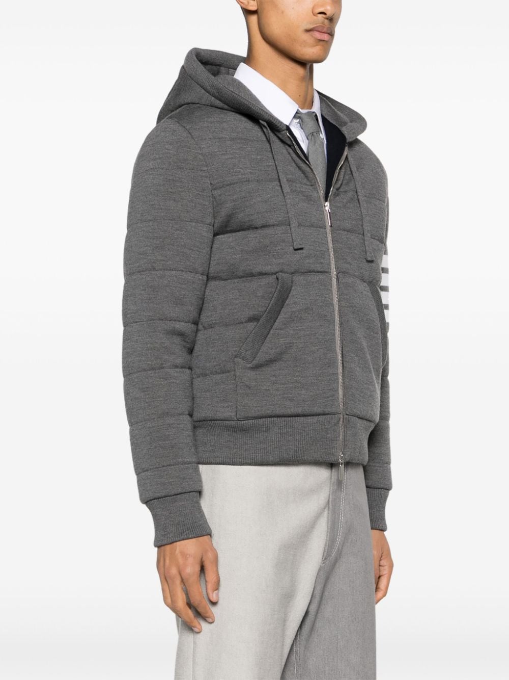 Shop Thom Browne 4-bar Stripe Hooded Jacket In Grey