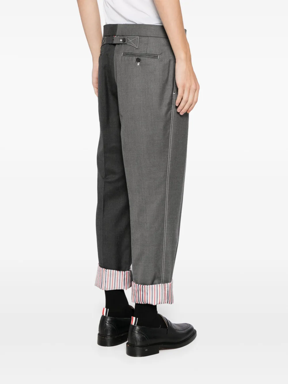 Shop Thom Browne Two-tone Wool Trousers In Grey
