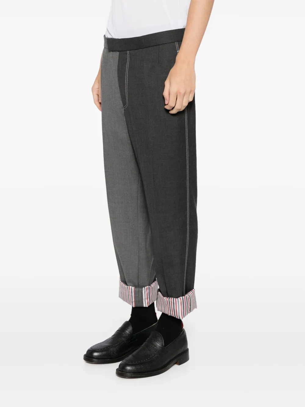Shop Thom Browne Two-tone Wool Trousers In Grey
