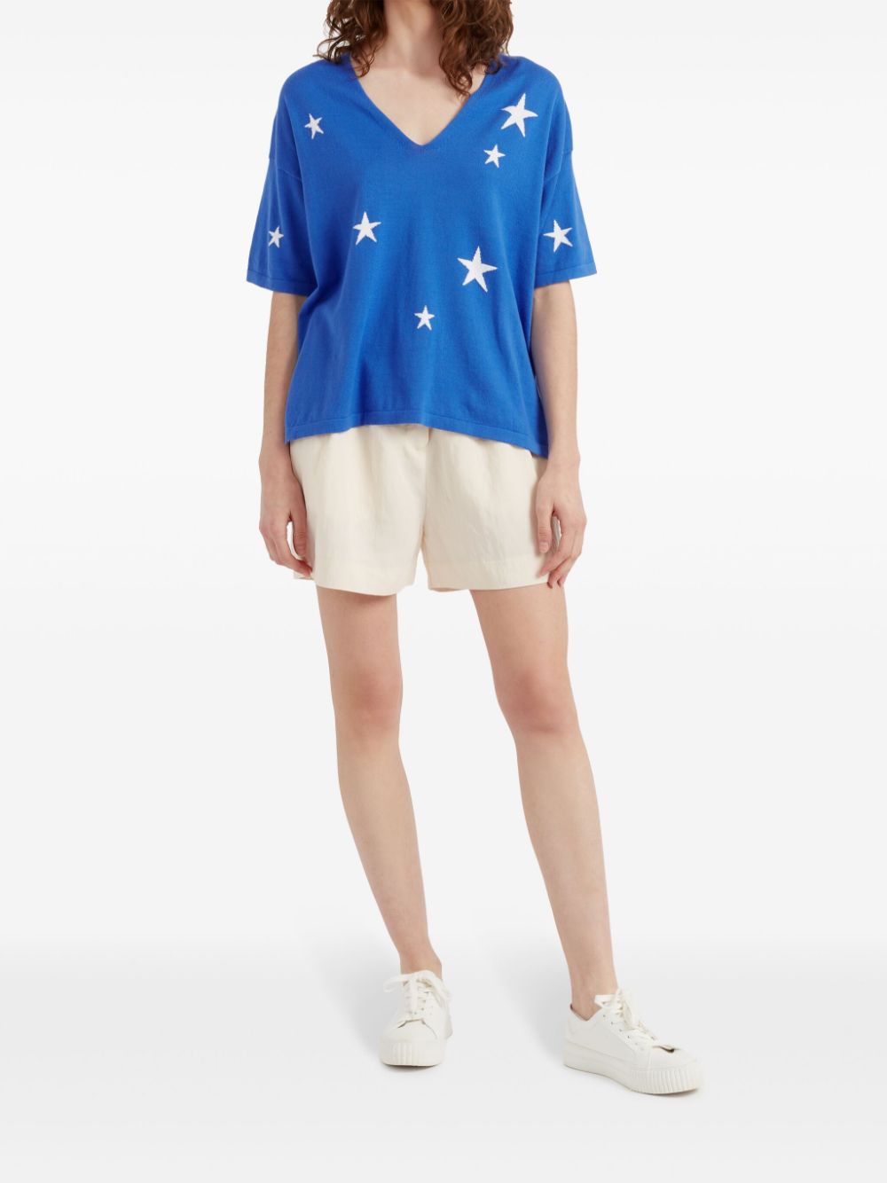 Shop Chinti & Parker Star-intarsia Knitted T-shirt In Blue