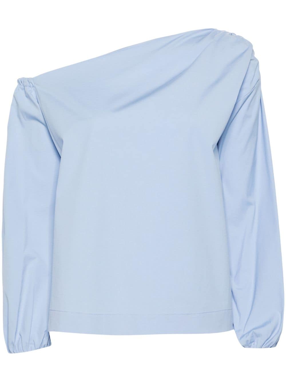 Semicouture Asymmetric-neck Cotton Blouse In Blue