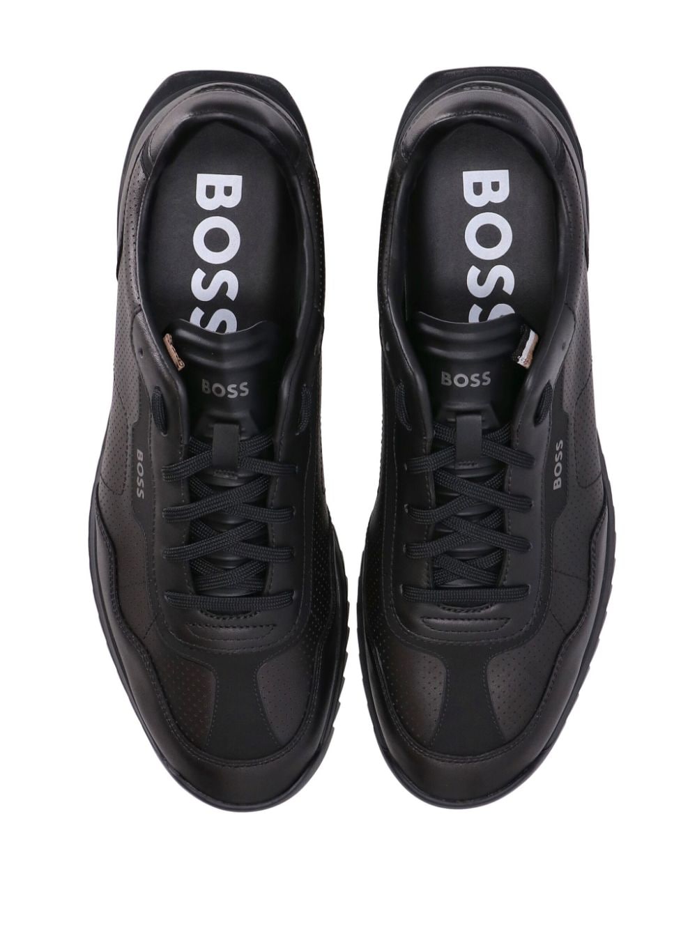 Shop Hugo Boss Perforated Low-top Leather Sneakers In Black
