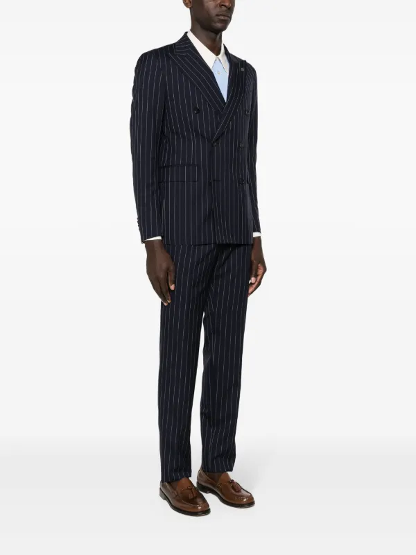 Tagliatore Pinstriped double-breasted Suit | Blue | FARFETCH