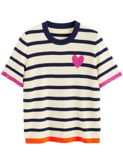 Chinti & Parker Breton-stripe heart crochet T-shirt