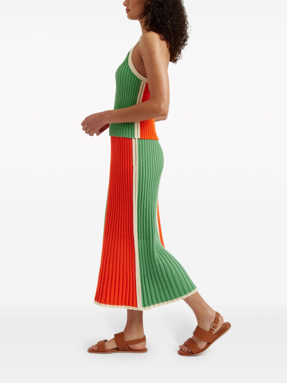 Shop Chinti & Parker Riveria Organic Cotton Midi Skirt In Orange