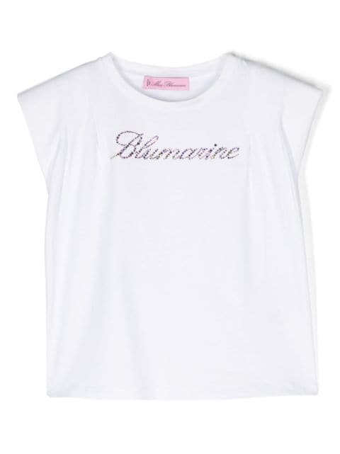 Miss Blumarine rhinestone-logo cotton T-shirt