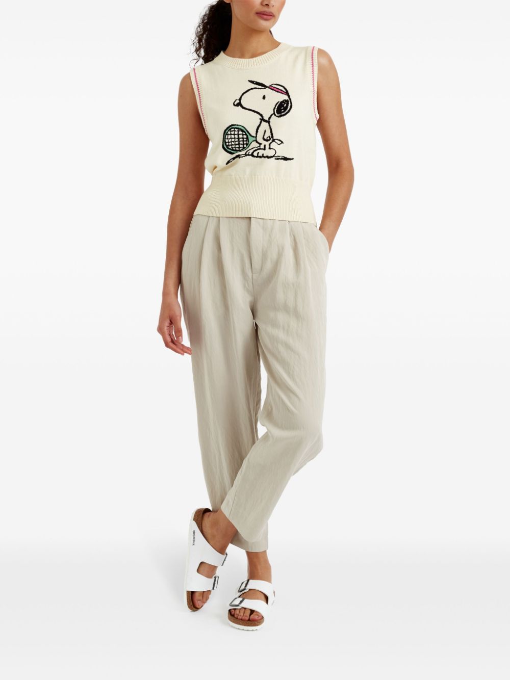 Shop Chinti & Parker Snoopy Tennis Intarsia-knit Knitted Vest In Neutrals