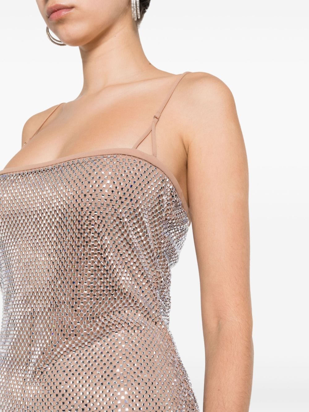 Shop Giuseppe Di Morabito Crystal-embellished Mesh Mini Dress In Neutrals