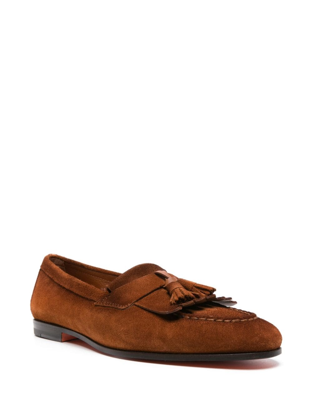 Shop Santoni Tassel-detail Suede Loafers In Brown